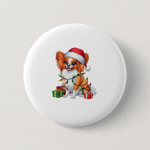 Xmas Verlichting Santa Hat Papillon Hond Kerstmis  Ronde Button 5,7 Cm