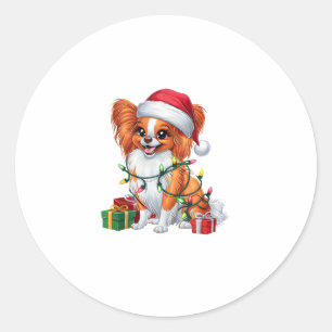Xmas Verlichting Santa Hat Papillon Hond Kerstmis Ronde Sticker
