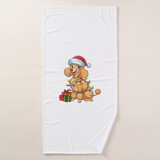 Xmas Verlichting Santa Hat Poedel Hond Kerstmis _1 Badhanddoek (Badhanddoek)