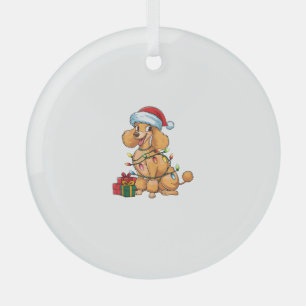 Xmas Verlichting Santa Hat Poedel Hond Kerstmis _1 Glas Ornament