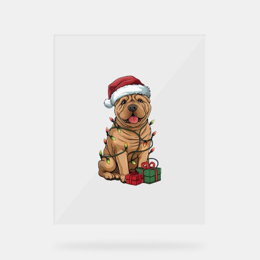 Xmas Verlichting Santa Hat Shar Pei Dog Kerstmis _ Acryl Bord (Voorkant)