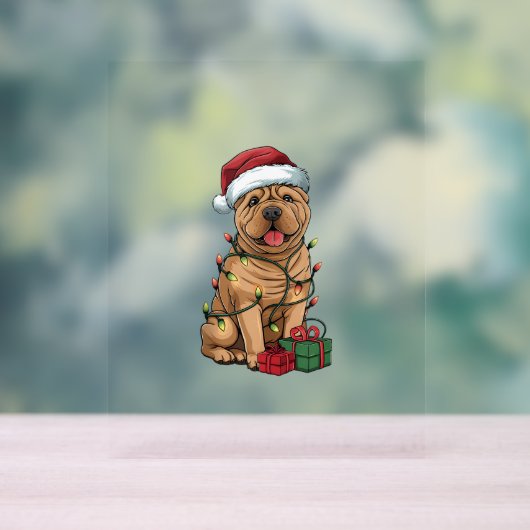 Xmas Verlichting Santa Hat Shar Pei Dog Kerstmis _ Acryl Bord (Neutraal)