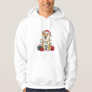 Xmas Verlichting Santa Hat Shiba Inu Hond Kerstmis Hoodie