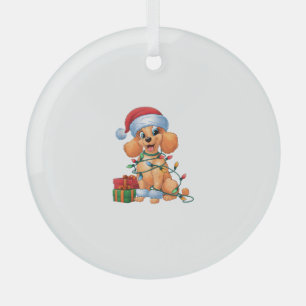 Xmas Verlichting Santa Hat Speelgoed Poedel Hond K Glas Ornament
