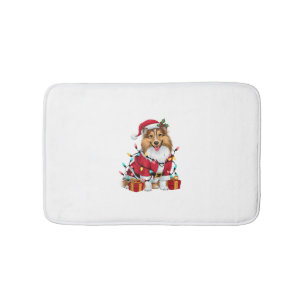 Xmas Verlichting Santa Sheltie Hond Kerstmis _1 Badmat
