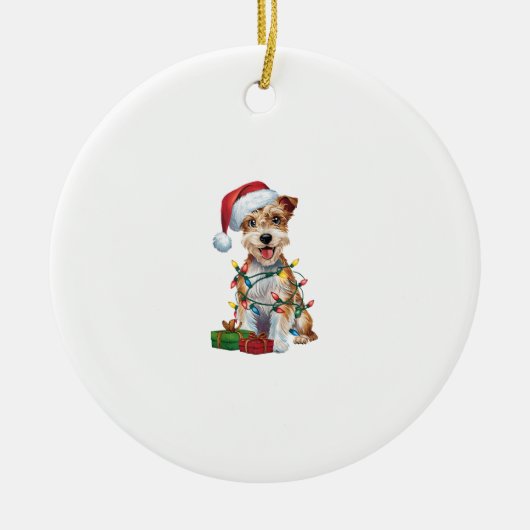 Xmas Verlichting Santa Silky Terrier Hond Kerstmis Keramisch Ornament (Voorkant)