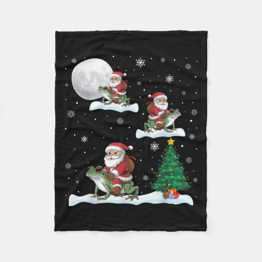 Xmas Verlichting Tree Santa Riding Ison Dart Kikke Fleece Deken (Voorkant)