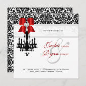 Xmas Wedding Invite Chandelier Black White Damask Save The Date (Voorkant / Achterkant)