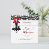 Xmas Wedding Invite Chandelier Black White Damask Save The Date (Staand voorkant)