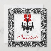 Xmas Wedding Invite Chandelier Black White Damask Save The Date (Achterkant)