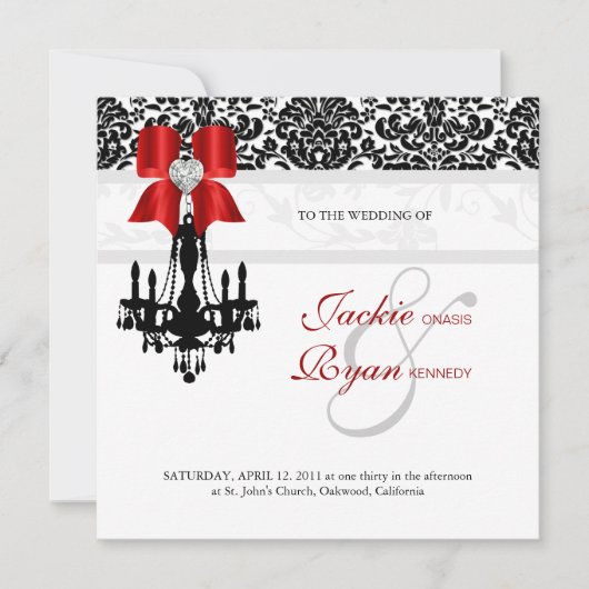 Xmas Wedding Invite Chandelier Black White Damask Save The Date (Voorkant)