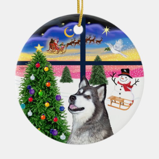Xmas Window - Alaskan Malamute Keramisch Ornament (Voorkant)