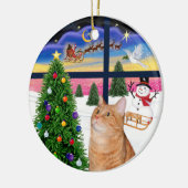Xmas Window - Oranje tabby cat Keramisch Ornament (Links)