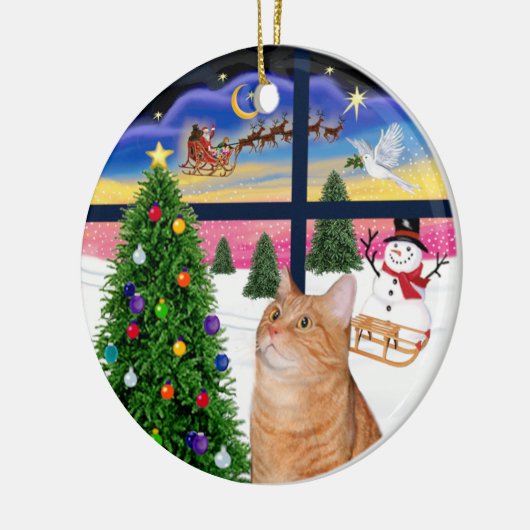 Xmas Window - Oranje tabby cat Keramisch Ornament (Links)