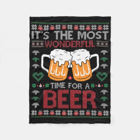 Xmas Wonderful Time For A Beer Ugly Christmas S Fleece Deken (Voorkant)