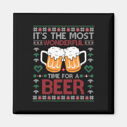 Xmas Wonderful Time For A Beer Ugly Christmas S  Magneet (Voorkant)