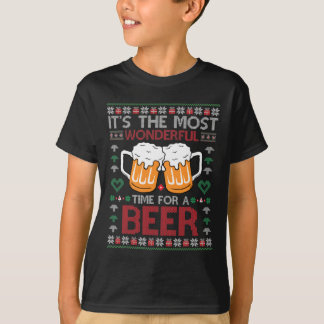 Xmas Wonderful Time For A Beer Ugly Christmas S  T-shirt