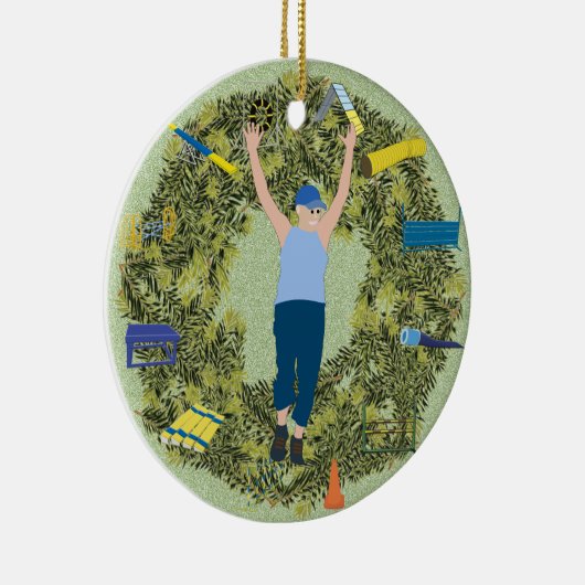 Xmas Wreate Agility Handler 2 Keramisch Ornament (Rechts)