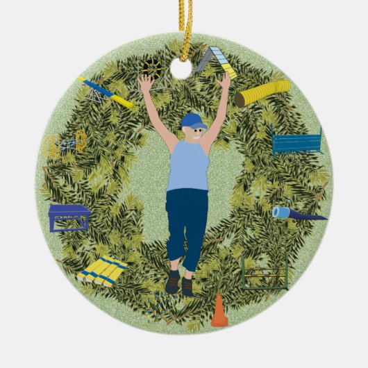 Xmas Wreate Agility Handler 2 Keramisch Ornament (Voorkant)