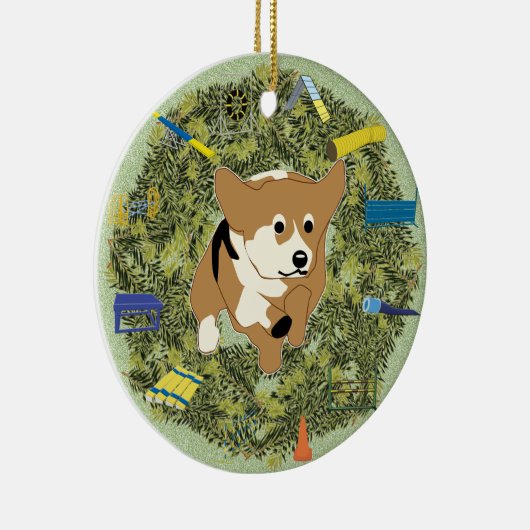 Xmas Wreath Agility Corgi Keramisch Ornament (Rechts)