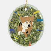 Xmas Wreath Agility Corgi Keramisch Ornament (Links)