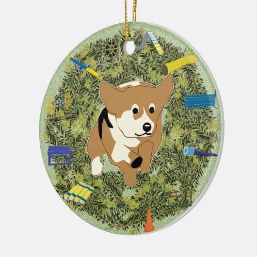 Xmas Wreath Agility Corgi Keramisch Ornament (Links)