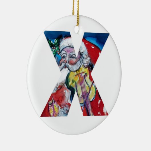 XMAS X BRIEF/SANTA CLAUS MET VIOLIN MONOGRAM KERAMISCH ORNAMENT (Rechts)