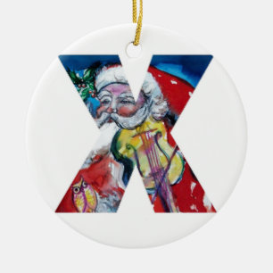 XMAS X BRIEF/SANTA CLAUS MET VIOLIN MONOGRAM KERAMISCH ORNAMENT