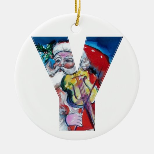 XMAS Y BRIEF/SANTA CLAUS MET VIOLIN MONOGRAM KERAMISCH ORNAMENT (Voorkant)