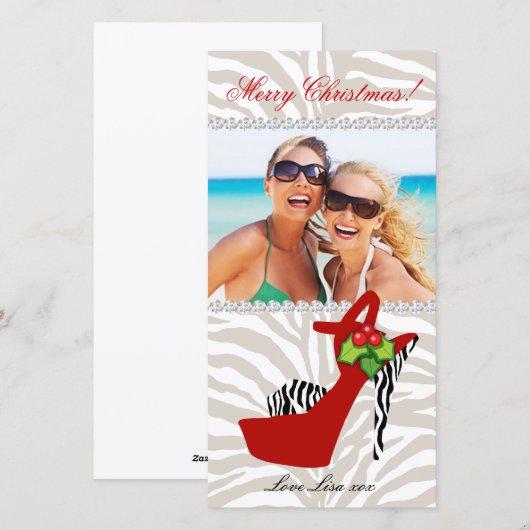 Xmas Zebra Schoen Fotokaart Sjabloon Rood (Voorkant / Achterkant)