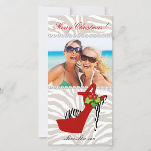 Xmas Zebra Schoen Fotokaart Sjabloon Rood