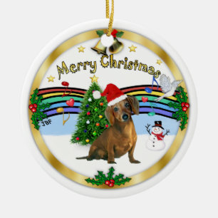 Xmas ZMusic 1 - MC - Bruine teckel (pet) Keramisch Ornament