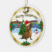 Xmas ZMusic 1 - MC - Bruine teckel (pet) Keramisch Ornament (Links)