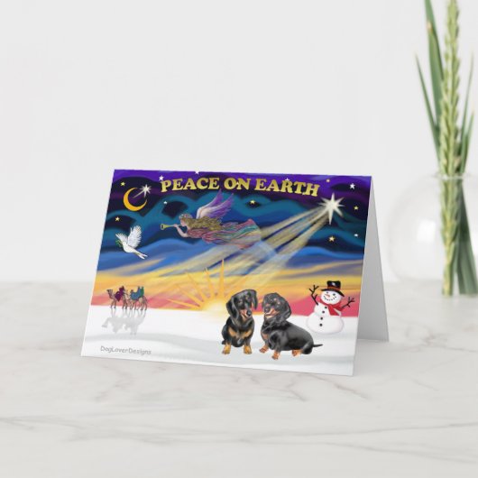 XmasSunrise-2 zwarte Dachshunds Feestdagen Kaart (Voorkant)