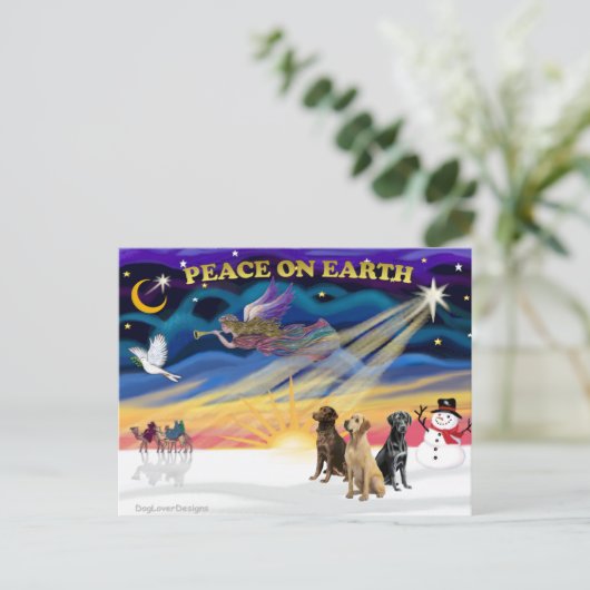 XmasSunrise-3 Labrador Retrievers Feestdagenkaart (Staand voorkant)