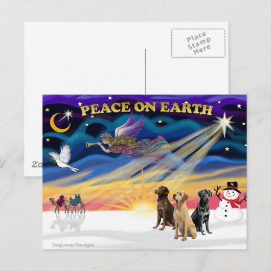 XmasSunrise-3 Labrador Retrievers Feestdagenkaart (Voorkant / Achterkant)