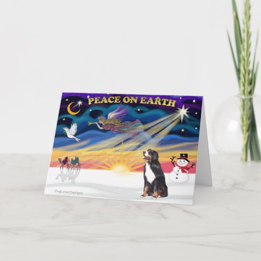 XmasSunrise-Bernese Mountain Dog 3 Feestdagen Kaart (Voorkant)