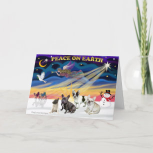 XmasSunrise-Four FrenchBulldogs Feestdagen Kaart