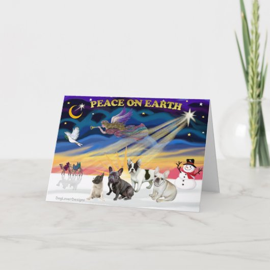 XmasSunrise-Four FrenchBulldogs Feestdagen Kaart (Voorkant)