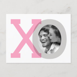 XO grijze roze trouwdatum bewaar foto ansichtkaart Aankondigingskaart