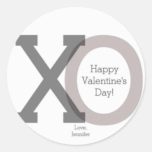 XO Grijze Valentijnse douanestickers Ronde Sticker (Voorkant)