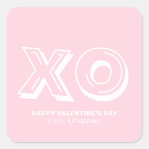 XO Happy valentijnsdag roze modern gepersonaliseer Vierkante Sticker