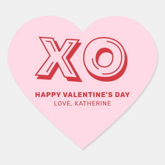XO Happy valentijnsdag roze rood modern gebruik Hart Sticker (Voorkant)