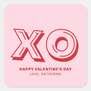 XO Happy valentijnsdag roze rood modern gebruik Vierkante Sticker