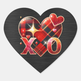 XO Heart Love Black Red Plaid Hart Sticker