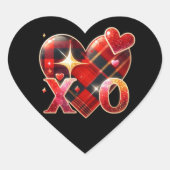 XO Heart Love Black Red Plaid Hart Sticker (Voorkant)