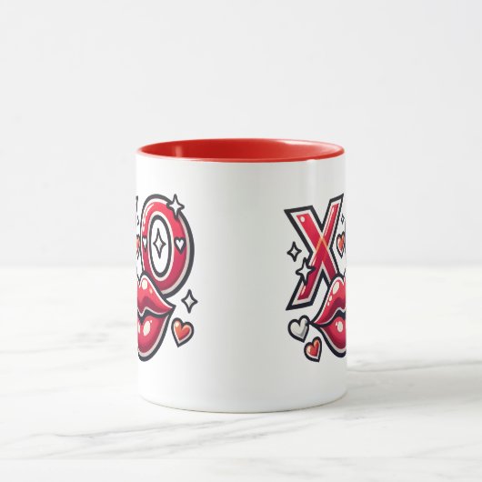 XO Kiss and Hearts Artwork Mok (Midden)
