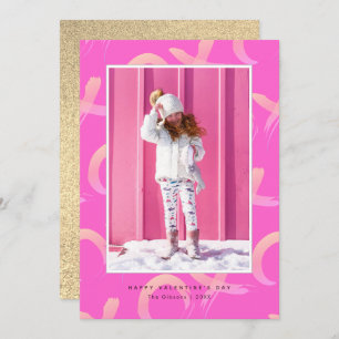 XO Pattern Neon Pink Photo Valentijnsdag Card Kaart