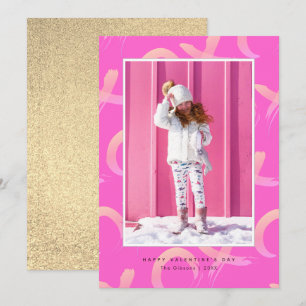 XO Pattern Neon Roze Foto Valentijnsdag Kaart