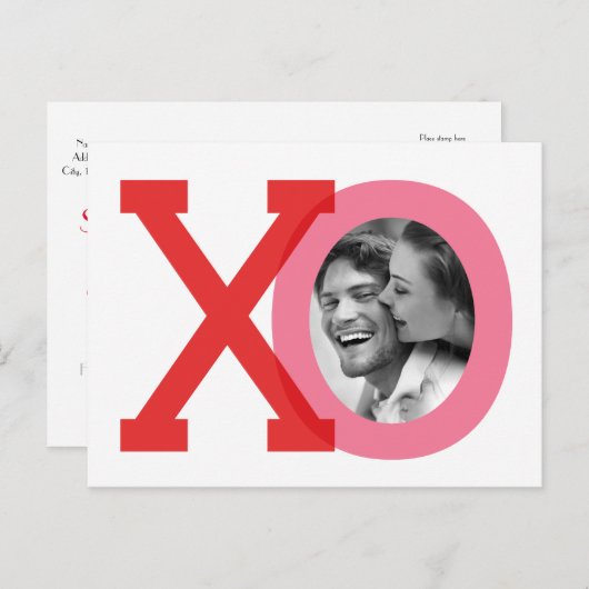 XO Red Wedding Valentijn Opslaan Datum Foto Briefk Aankondigingskaart (Voorkant / Achterkant)